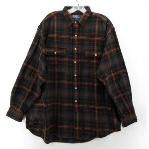 VINTAGE Ralph Lauren Polo Shirt XL Wool Flannel Tartan Plaid 90s USA